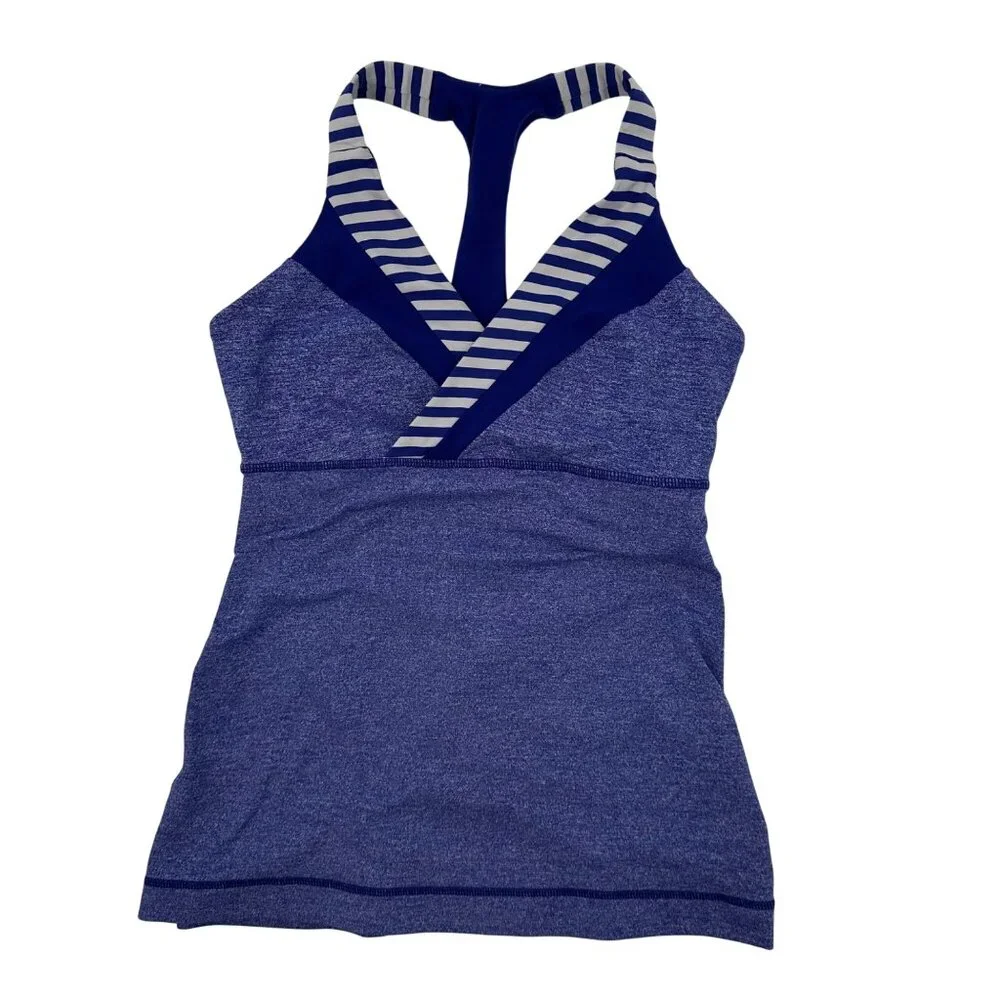 Lululemon Womens Blue Racerback Striped Halter Tank Top Athletic Yoga Size XS - Picture 3 of 7